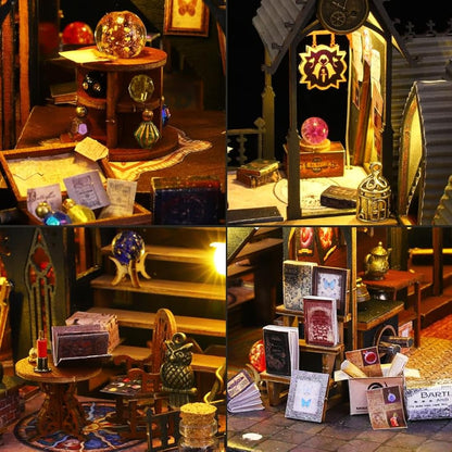CRIOLPO DIY Doll Miniature House Kit, Book Nook Kit Doll house Miniature with Furniture DIY Wooden Crafts Mini Handmade Kit 3D Wooden Puzzle with Sensor Led Light (Luna's Magic House)