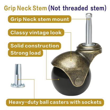 JGJC Stem Casters 2 inch, Ball Casters Set of 4 with Stem (5/16" x 1-1/2")