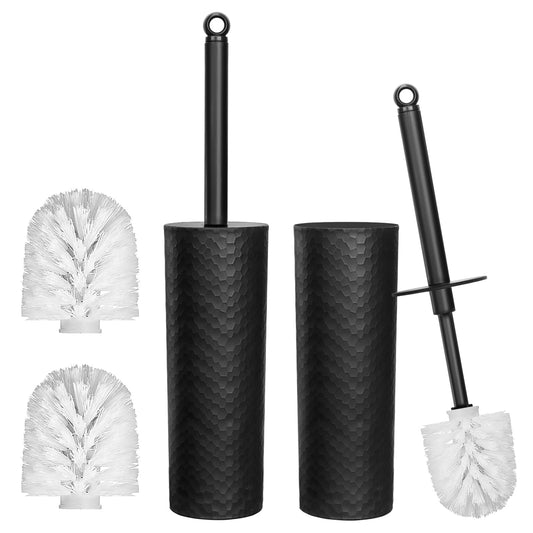 Topsky 2-Pack Closed Toilet Brush Compact Toilet Brush and Holder Plastic Round Barrel Loo Brush with Replacement Toilet Brush Head (Black)