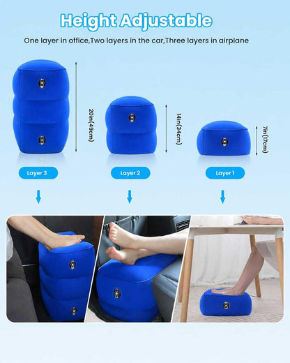 Airplane FootRest: Inflatable Footrest for Kids to Sleep, Adjustable Height Leg Rest Pillow in Office & Home, Toddlers Travel Bed Box