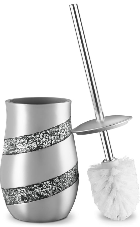 Creative Scents Toilet Brush and Holder Set - Silver Mosaic Toilet Bowl Brush and Holder, Toilet Cleaner Brush with Sturdy Stainless Steel Handle,