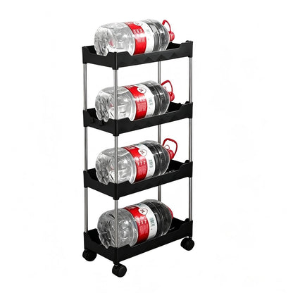 Multibao 4 Tier Slim Slide Out Kitchen Trolley Rack Holder Storage Shelf Organiser with Wheels for Small Spaces Bathroom Kitchen Laundryroom Bedroom