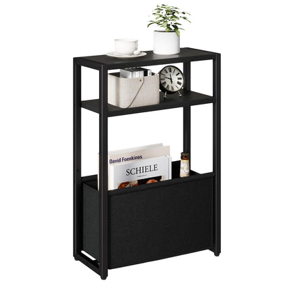 IBUYKE Narrow Side Table,Slim End Table with Fabric Basket,Black TMZ009B
