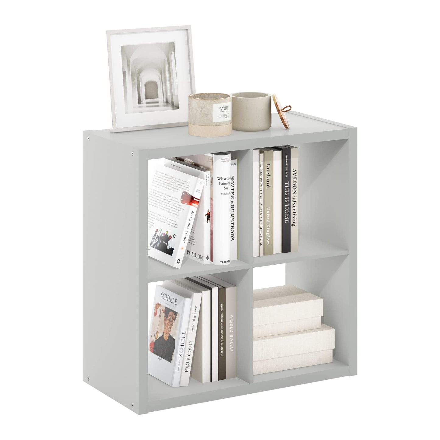 Furinno CUBICLE Book Shelf, 4-Cube Bookself, Thick Frame Bookcase with Reversible Open Back, 14.6 x 30 x 30, for Living Room, Bedroom, Home Office