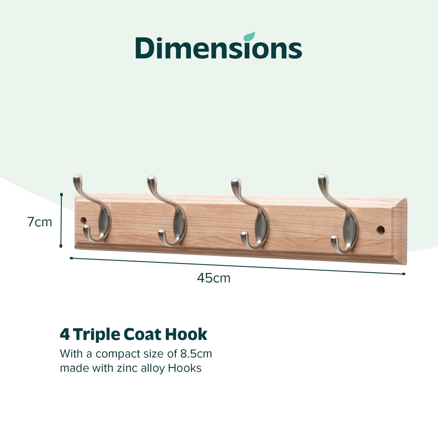 Flatro Coat Hooks Wall-Mounted (Fixings Included) MDF with a Bamboo Finish Coat Rack with 4 Zinc Alloy Hooks to Hang Hats, Jackets, Bags, Keys