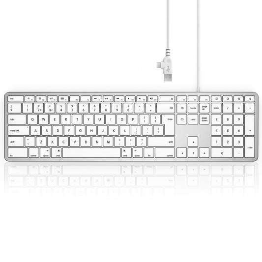 Seenda JP208 Wired Keyboard for Mac OS, Slim External Full-size Keyboard with Numeric Pad & USB A and Type C 2-in-1 for Apple Mac, iMac, MacBook