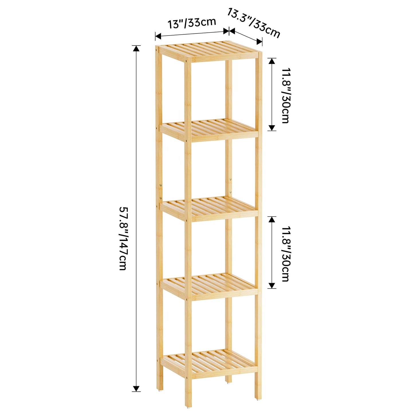 SMIBUY Bathroom Storage Shelf, 5-Tier Bamboo Rack Organizer, Multifunctional Shelving Unit for Living Room Bedroom Kitchen (Natural)