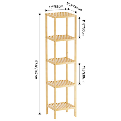 SMIBUY Bathroom Storage Shelf, 5-Tier Bamboo Rack Organizer, Multifunctional Shelving Unit for Living Room Bedroom Kitchen (Natural)