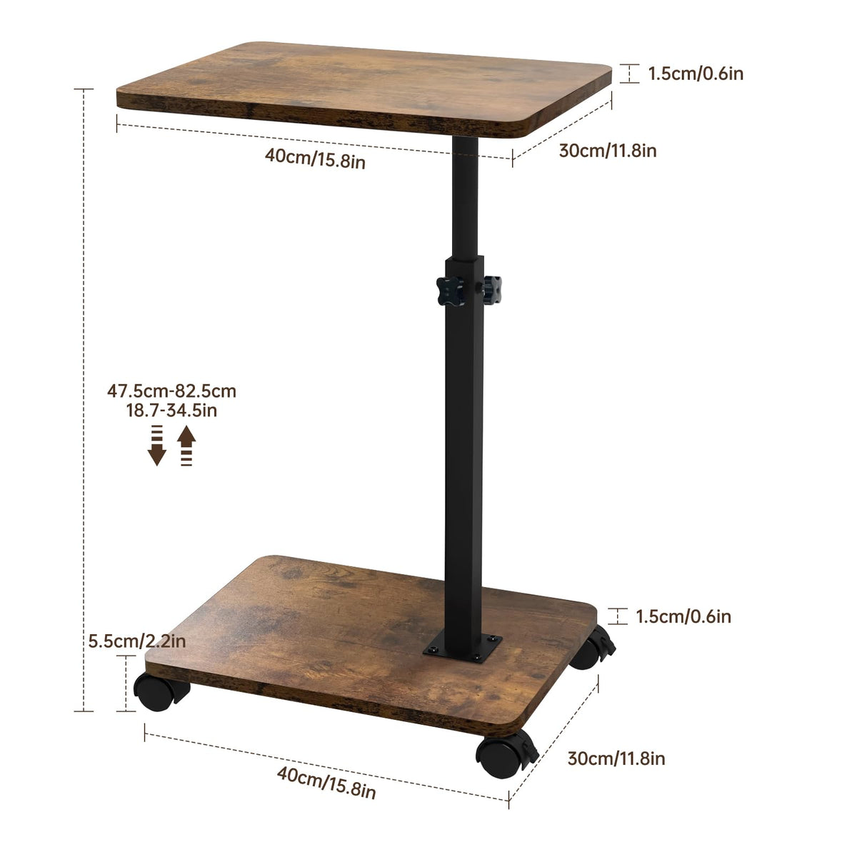 KUKKUME C Shaped Side Table Height Adjustable Sofa Table Over Bed Table with 360° Swivel Tray and Wheels Under Sofa End Table for Living Room Couch