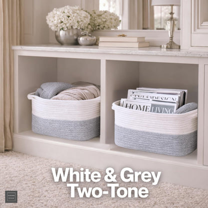 Bermondsey Division Cotton Rope Storage Basket with Handles 23L – Decorative Woven Organiser for Living Room, Bedroom, Bathroom & Nursery