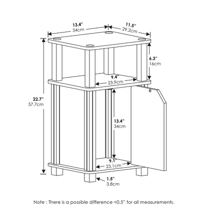 Furinno JUST Side Table Set of 2, 3-Tier End Table with Door Cabinet, Night Stand, Bedside Table with Open Shelf, for Living Room, Bedroom, Espresso