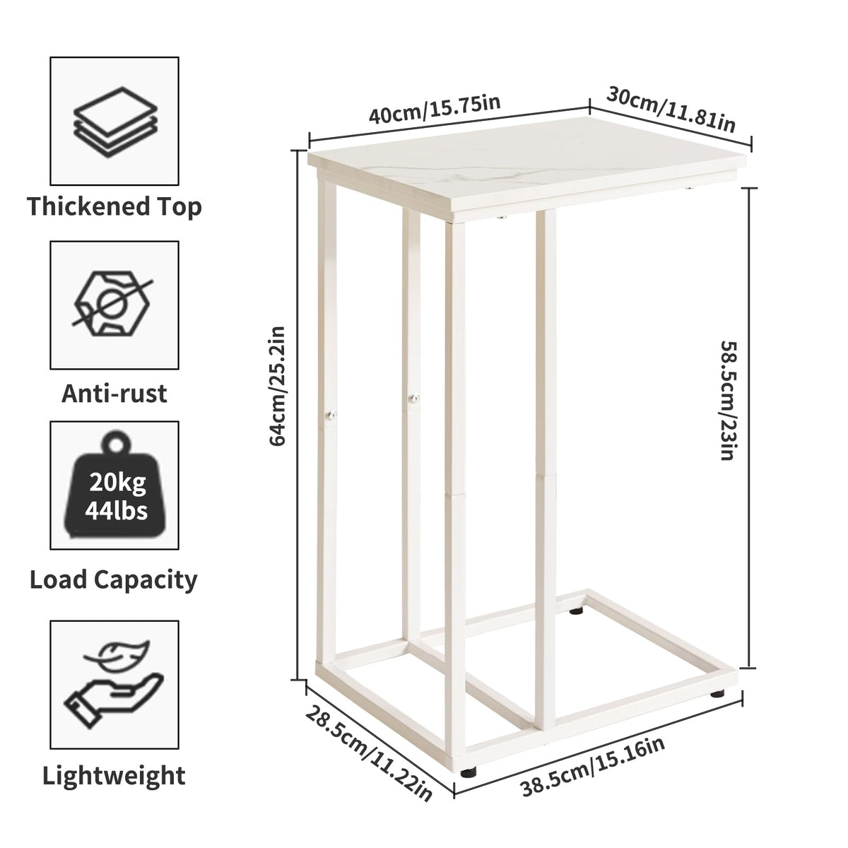 Aibiju Side Table, Sofa End Table, C-Shaped Side Table for Living Room, Bedroom, Balcony, Simple Structure, Stable