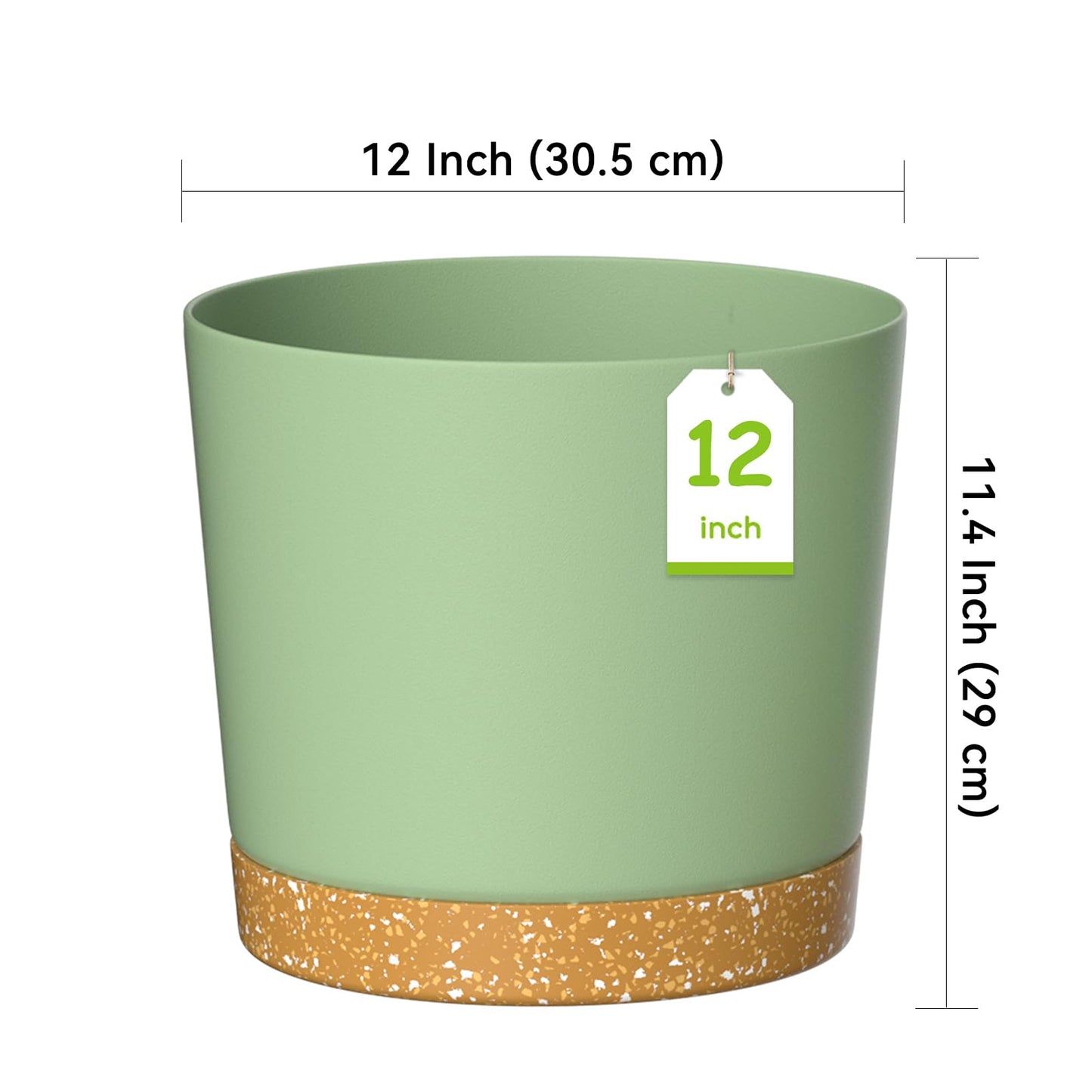 ZMTECH 30.5cm Plant Pots, Modern Planters with Drainage Holes and Detachable Saucer, Plastic Flower Pots for Plants for House Garden Windowsill (Set