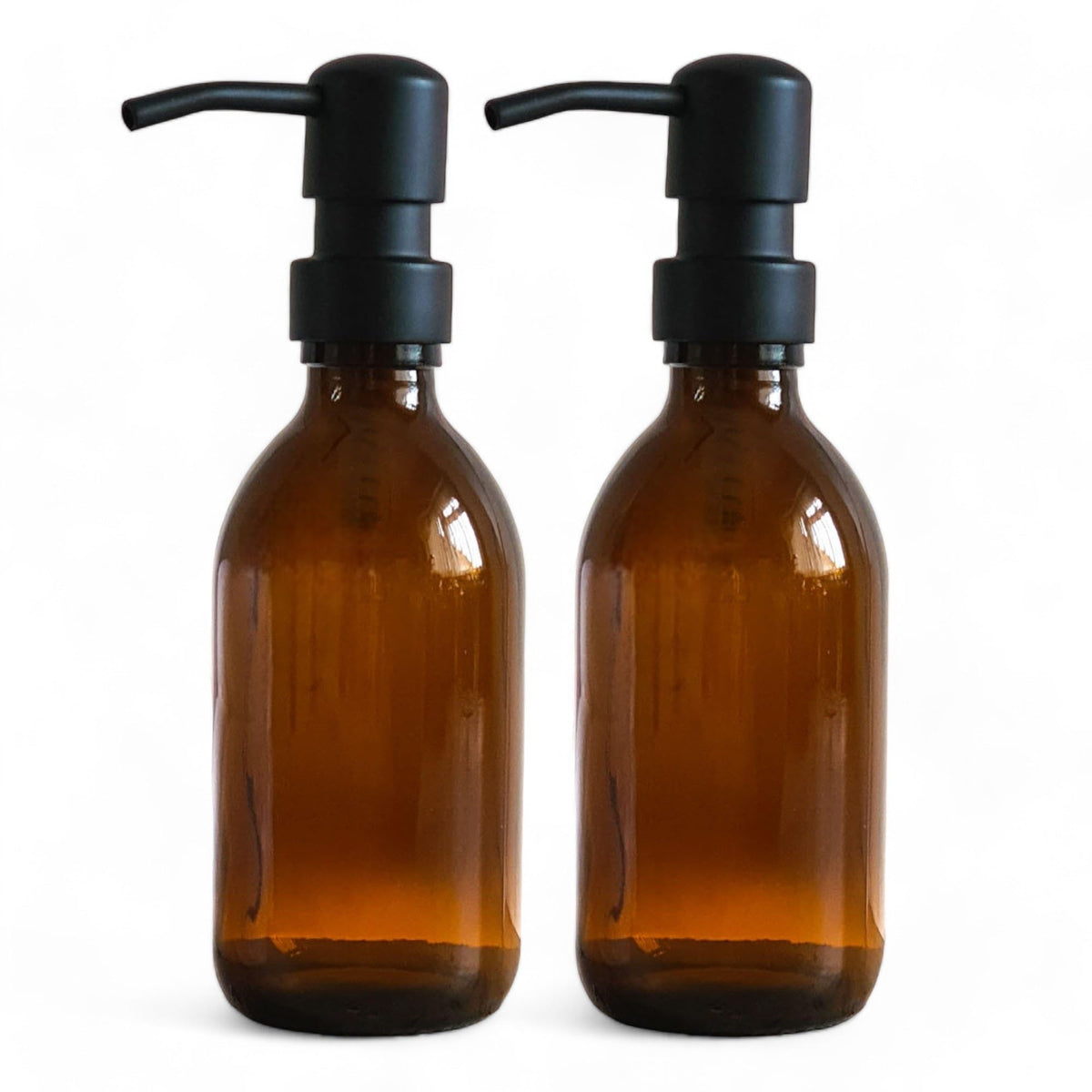 Avalon Amber Glass Soap Dispenser Bottles with Matt Black Metal Pumps (BPA-Free) Lotion Pump/Soap Dispensers ? Reusable Refillable Eco friendly,