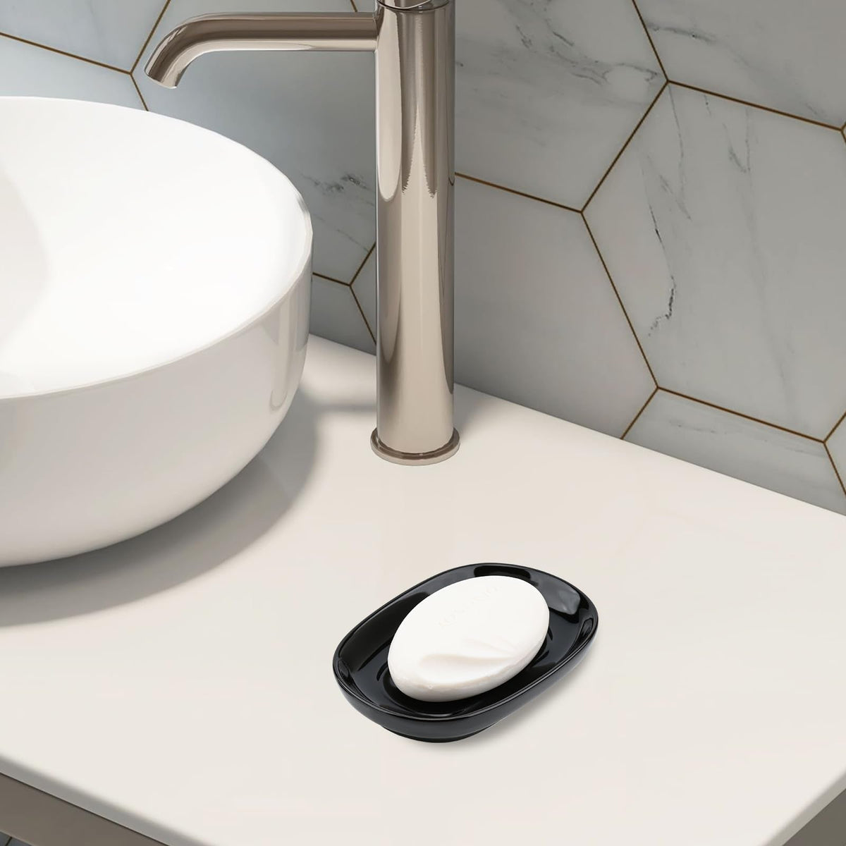 YoHyien Ceramic Soap Dish, Anti-Slip Marble Soap Dish for Bathroom, Soap Tray Dish, Soap Holder for Shower, Kitchen, and Sink