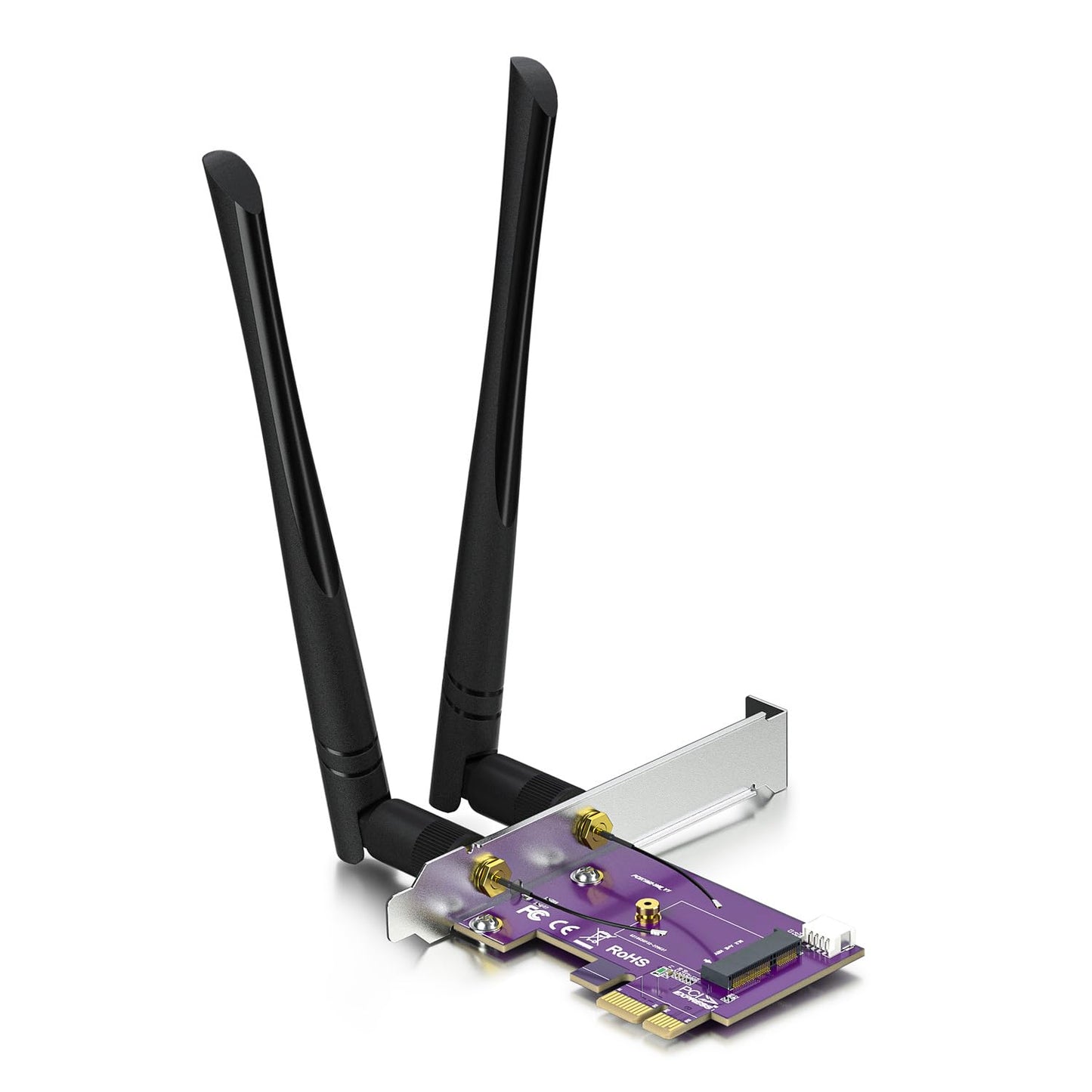 M.2 A+E Key to PCIe X1 WiFi Bluetooth Adapter for M.2 WiFi 4/5/6/6e TPU Module, with 5-dBi SMA Antenna Kits
