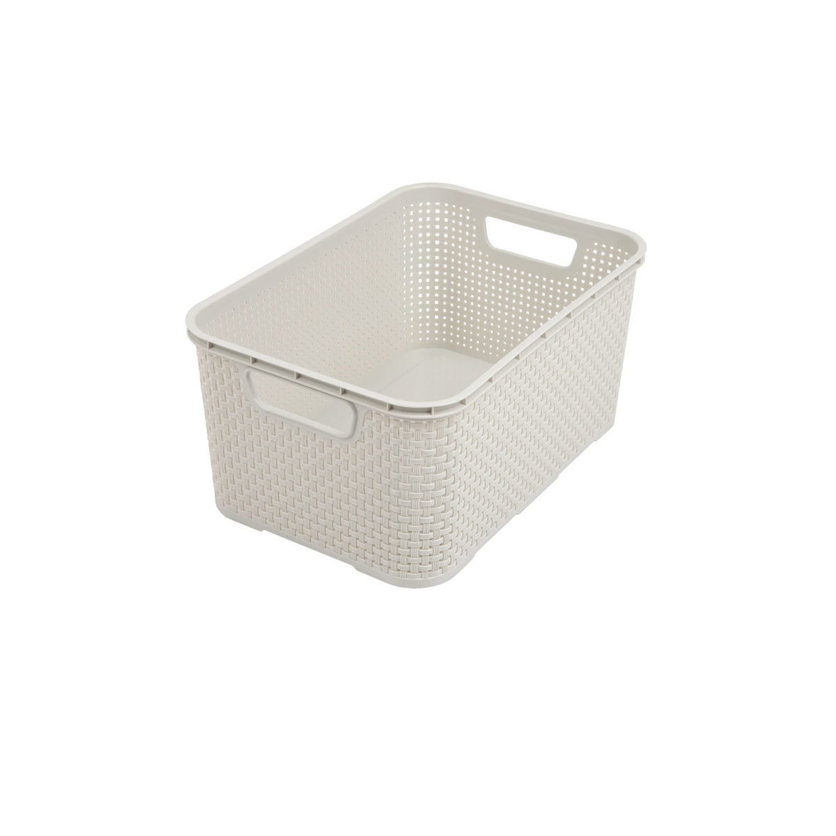 BranQ Home Essential Universal Multifunctional Basket in Rattan Design, Size L 19 L, BPA-Free Plastic PP, Cream, 38 x 27.8 x 18.5 cm