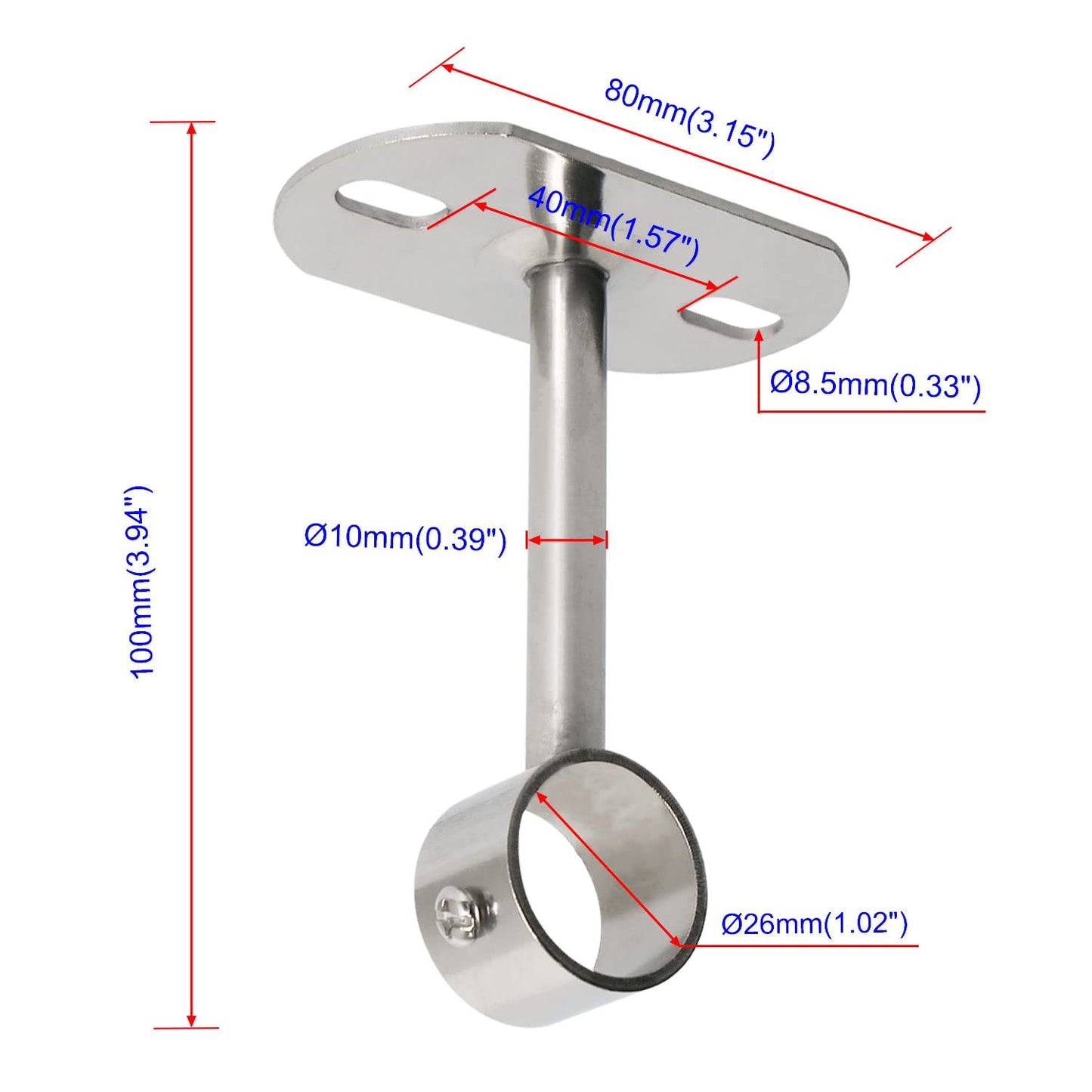 Ohamtes 4Pcs ID25 mm (1"), L100mm, clothes rail mounting bracket, shower curtain closet tie rod support frame, curtain rod flange socket