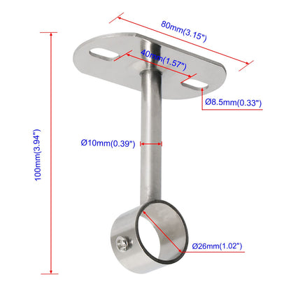 Ohamtes 4Pcs ID25 mm (1"), L100mm, clothes rail mounting bracket, shower curtain closet tie rod support frame, curtain rod flange socket
