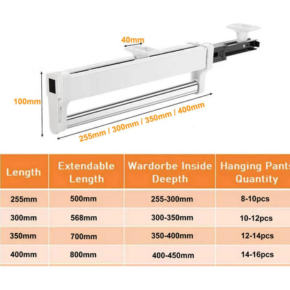 Pull Out Clothes Hanger Rail, Adjustable Heavy Duty Steel Clothes Storage Valet Rod for Wardrobe Trousers Clothing Storage Space Saving,High Load