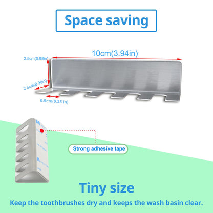 Wall Mounted Toothbrush Holder, Stainless Steel Toothbrush Holder with Self-Adhesive No Drilling Toothbrush Organizer