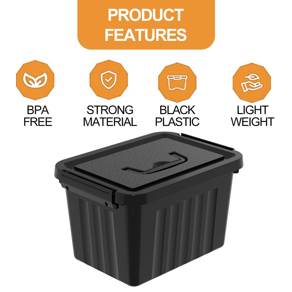 Tyminin 7L Plastic Storage Box with Lids and Handle, Black Storage Containers Use for Home, office, Kitchen and Goods (Pack of 6)