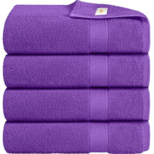 Bath Towels Pack of 4 Egyptian Cotton Towel Set Highly Absorbent Soft Bathroom Towels Set of 4 Ring Spun Cotton Quick Dry Large Towels (Aubergine)