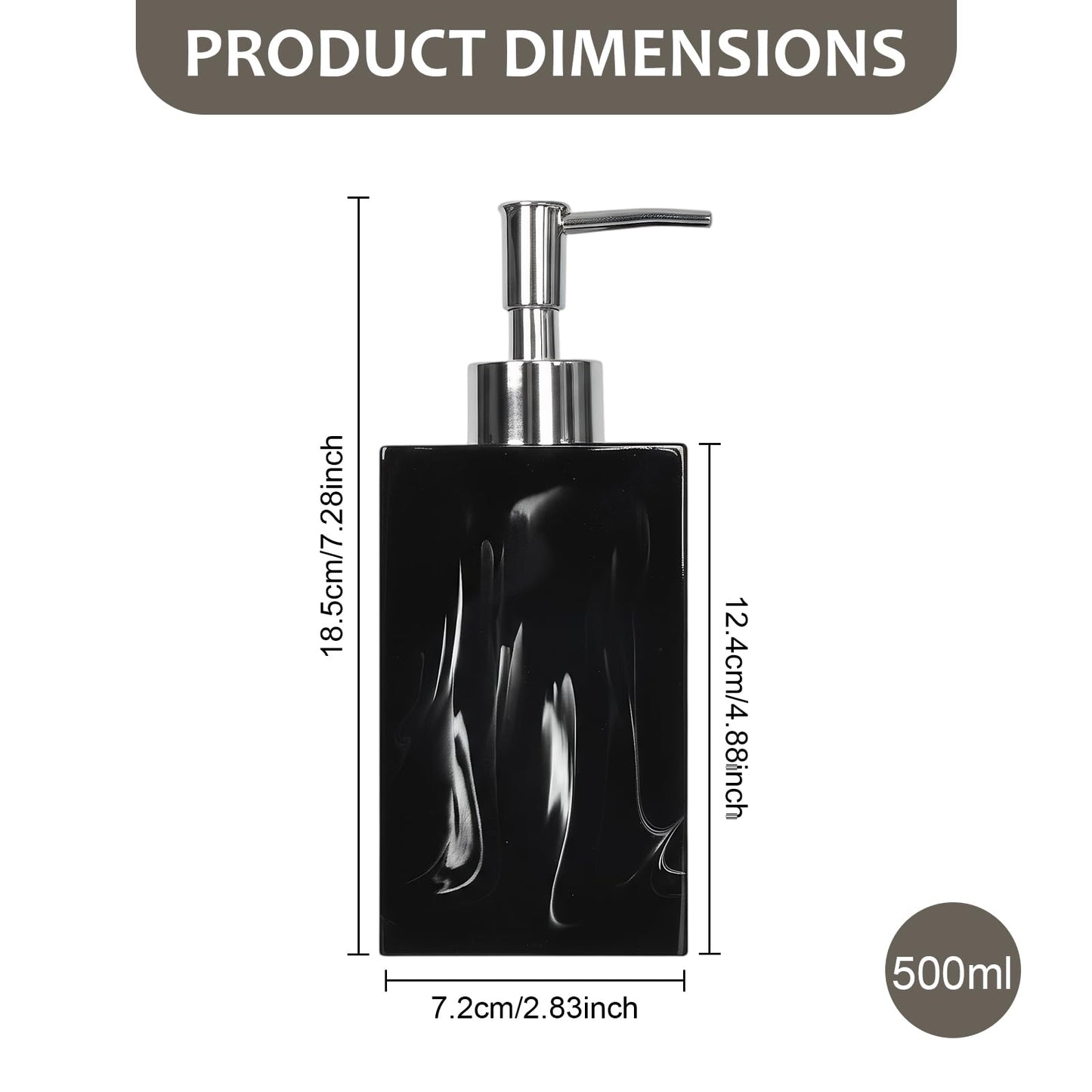 2Pcs Soap Dispenser, 500ML Refillable Liquid Square Marble Textured Soap Dispenser