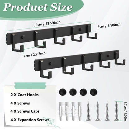 Bosdontek 2 Pack Wall Coat Racks, Heavy Duty Coat Hooks Wall Mounted Clothes Hanger Rustproof Coat Racks Multi-Purpose Wall Hooks Coat Rack for