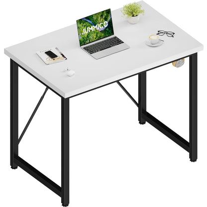 JUMMICO Computer Desk Table Workstation 80 x 50 x 75 cm for Office Living Room Bedroom Simple Assembly Industrial Design Black Desk Metal Frame,White
