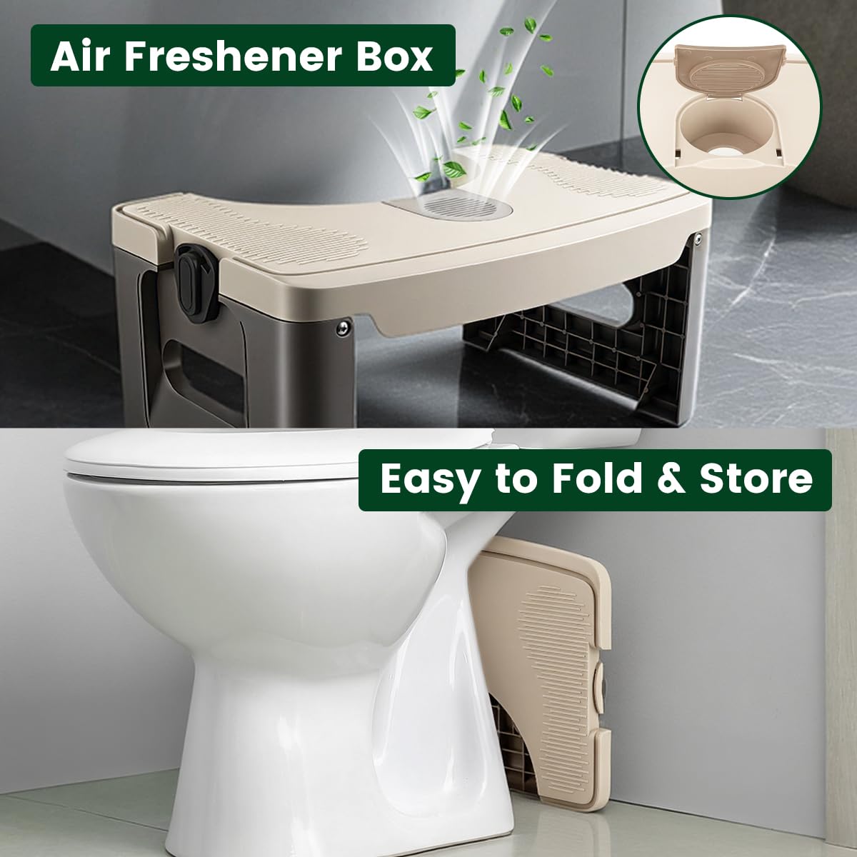 GedFong 17cm Folding Toilet Stool, Non-Slip Bathroom Footrest, Space-Saving Foldable Toilet Stool with Aroma Compartment, PP Material, Coffee Brown