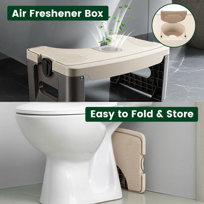 GedFong 17cm Folding Toilet Stool, Non-Slip Bathroom Footrest, Space-Saving Foldable Toilet Stool with Aroma Compartment, PP Material, Coffee Brown