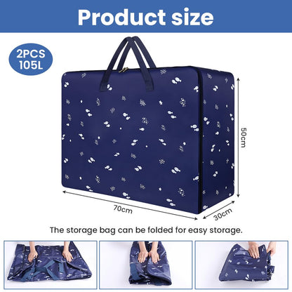 HOTUT 2 Pcs 105L Large Storage Bag,Extra Large Moving Bags Heavy Duty,with Zipper Handles,Strong Packing Boxes,with Strong Oxford Cloth,for Clothes