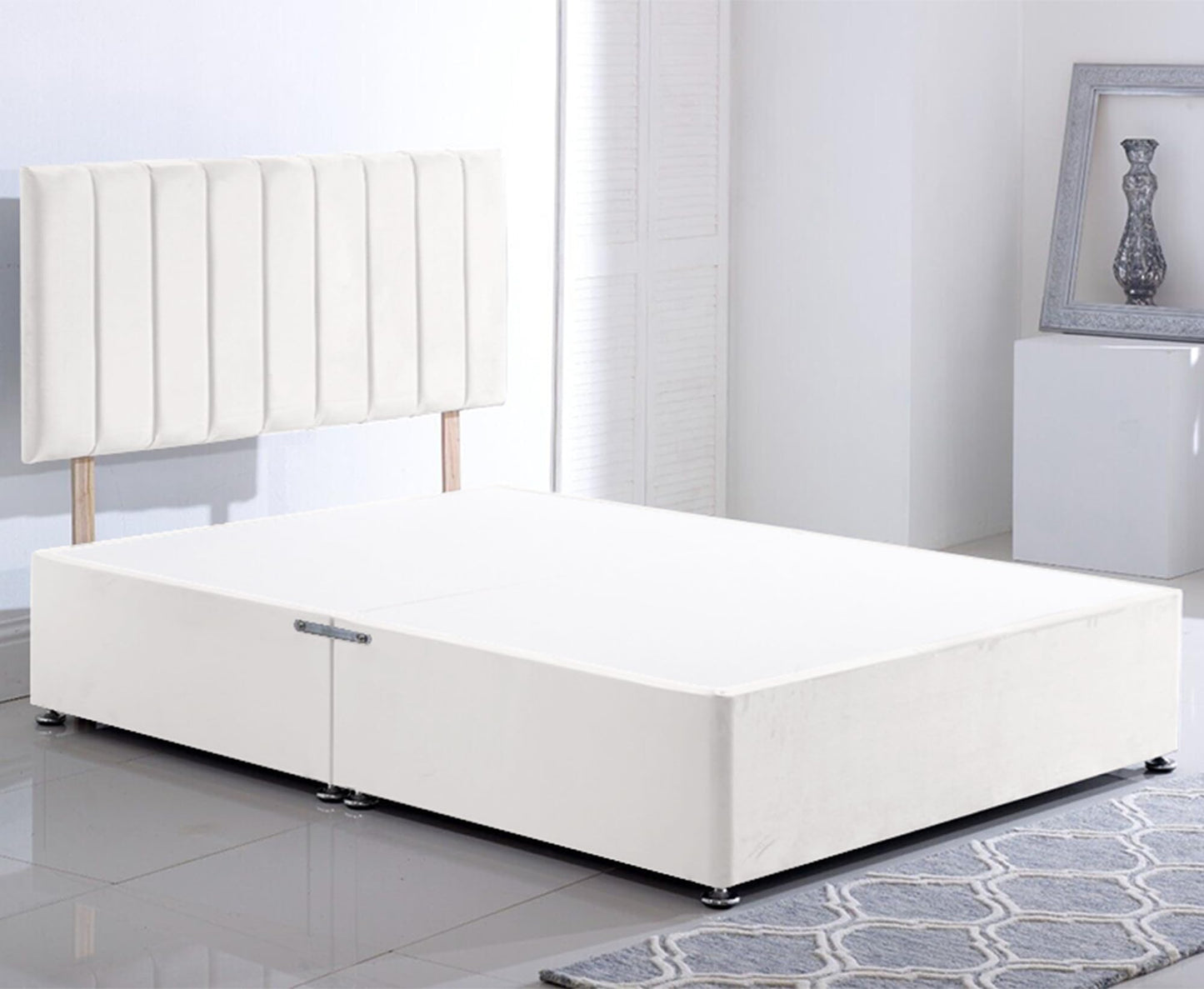 ComfoRest King Size Divan Bed with No Drawers - 5FT - (White Plush) - Minimalist Frame for Modern Bedrooms - Durable Design for Versatile Interiors -