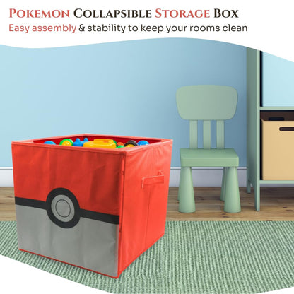HOX Kids Pokemon Pokeball Collapsible Storage Boxes with Handles Durable Fabric Foldable Storage Cubes | Compatible Ikea Kallax Furniture