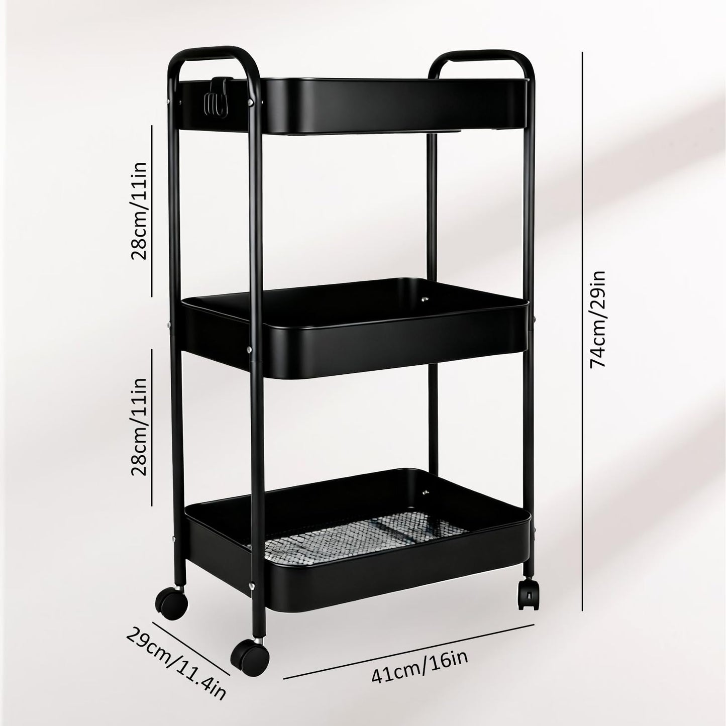 3 Tier Metal Storage Trolley on Wheels Kitchen Trolleys Utility Rolling Cart with Handle,Mesh Storage Cart Bathroom Cart Veg Rack and Multi-Purpose