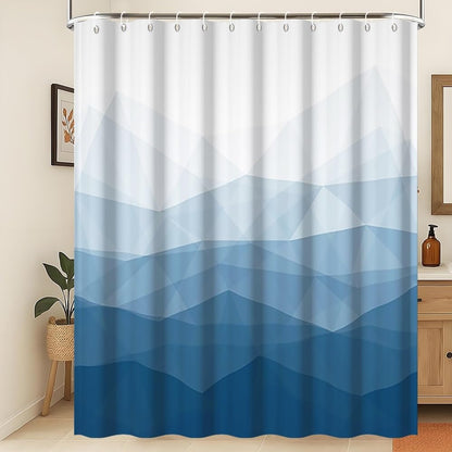 Xiaoterna Modern Concise Blue Shower Curtain Abstract Contemporary Aesthetics Waterproof Bathroom Curtain 3D Shadow White Geometric Lines Washable
