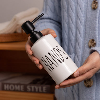 FE Soap Dispenser, 10oz Hand Soap Dispenser, White Ceramic Soap Dispenser for Kitchen Sink, Soap Dispenser Bathroom with Modern Design (Hands)