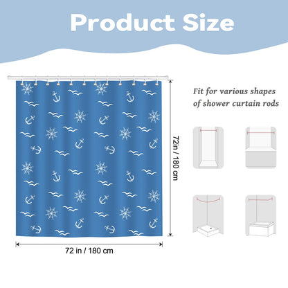 BREASOME Nautical Shower Curtain 180 x 180 cm Ship Wheel and Wild Goose Shower Curtain for Bathroom Decor Mould Proof Waterproof Polyester Fabric