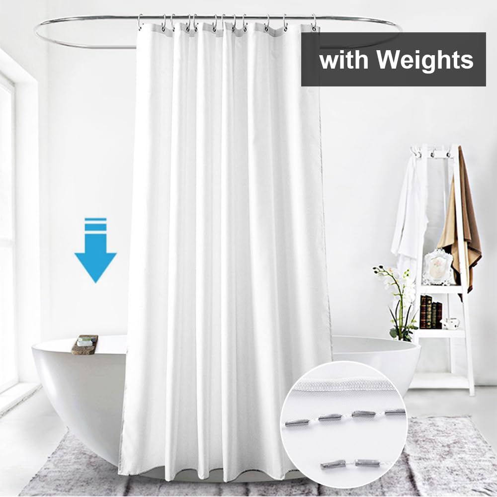Lkw Ogechi White Shower Curtain Waterproof 200/220/240 CM Drop, 220 CM Extra Long Polyester Washable Bath Curtain