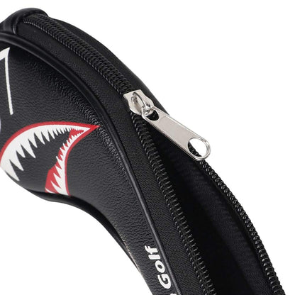 Craftsman Golf 10pcs Black Synthetic Leather Shark Golf Iron Head Covers Set Headcover with Number on both Sides For Callaway, Ping, Taylormade, Cobra
