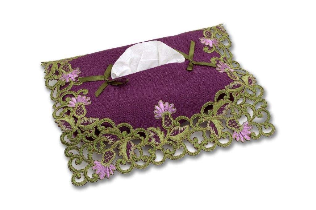 Justina Claire Tissue Box Cover in a Glencoe Thistle Design.