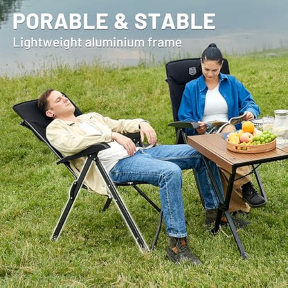 TIMBER RIDGE Folding Camping Chairs 2 Set for Adults Adjustable Heavy Duty Outdoor Chair 4-Position, High Back Oversized Garden Chair Recliner Luxury for Dining Beach Picnic, Support 150kg, Black