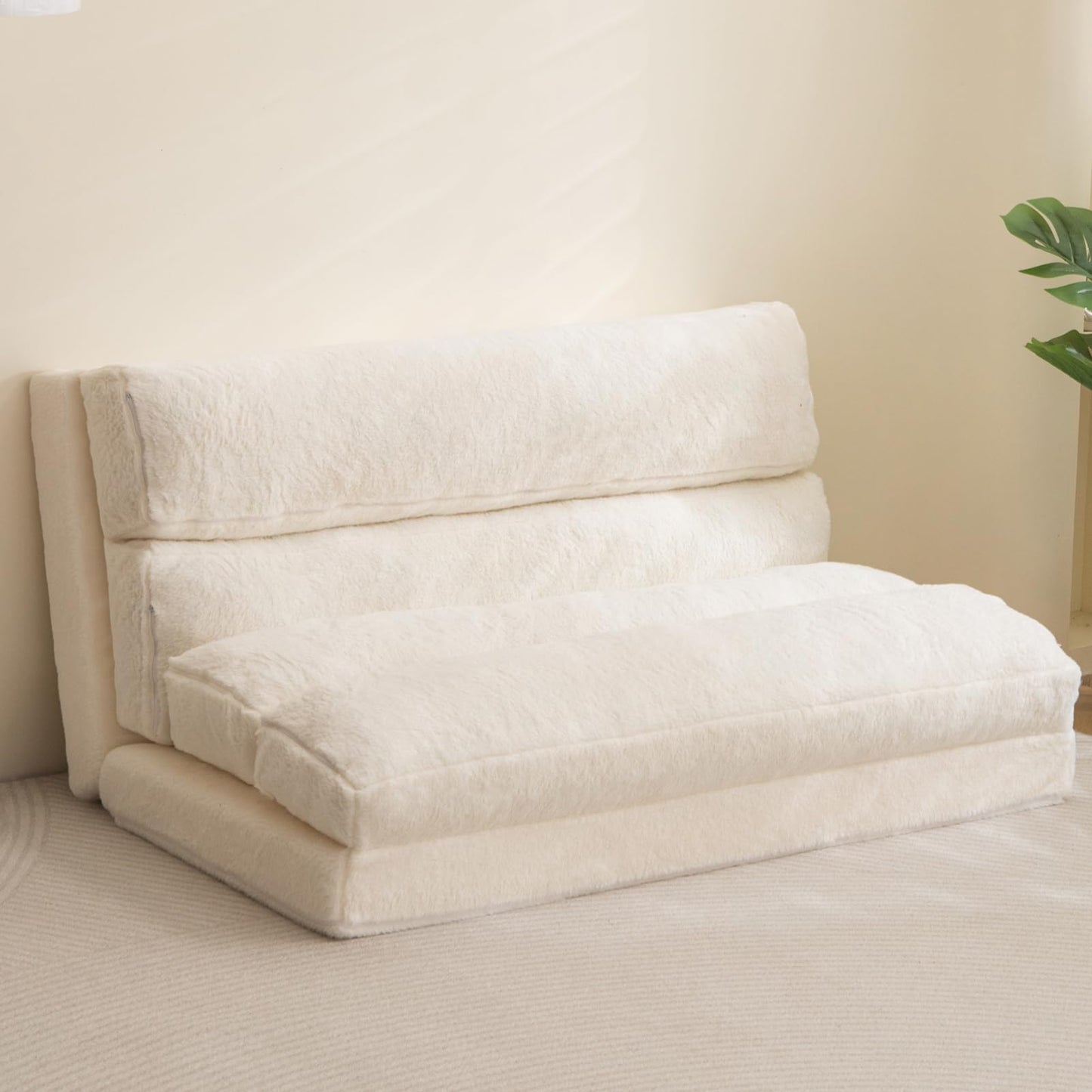 MAXYOYO Bean Bag Bed Folding Sofa Bed Mattress for Adults, Extra Thick 6 Fold Floor Couch for Bedroom Living Room, Beige, 100x240 cm