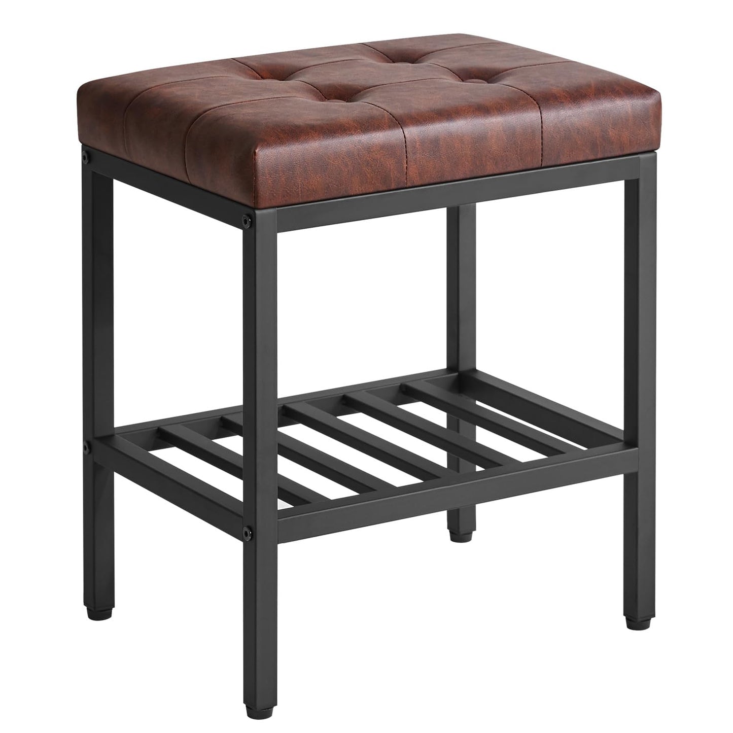 IBUYKE Rectangular Makeup Stool, PU Seat Vanity Chair, Dark Brown WBD017Z