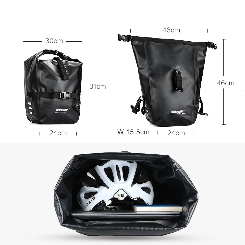 Rhinowalk Bike Bag Waterproof Bicycle Pannier Rear Seat Bag for Cycling Bicycling Traveling Riding, Black