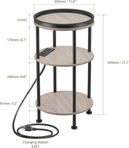 YEAKOO Nordic End Table, 3-Tier 30cm Round Side Table with Storage Shelf Edge Protection Tray