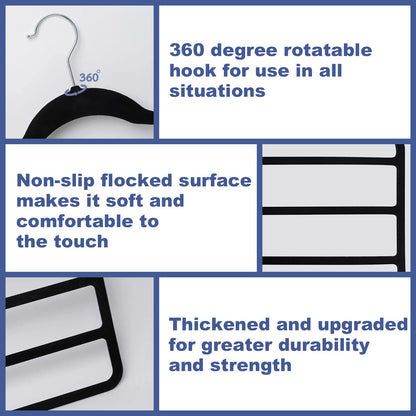 Trouser Hangers,Space Saving Hangers,Trouser Hangers Space Saving Non-Slip Pants Hanger-4 Pack Jeans Hangers Multi Bar Velvet Clothes Hanger Closet