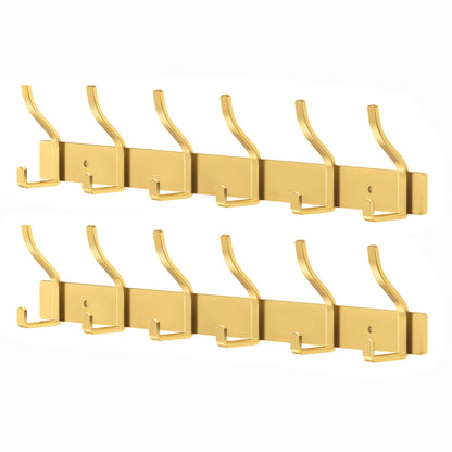 MEIJO Coat Hooks Wall Mounted Stainless Steel, Gold Coat Rack Wall Mounted with 6 Hooks Heavy Duty Coat Hooks for Door, Bathroom, Bedroom, Kitchen