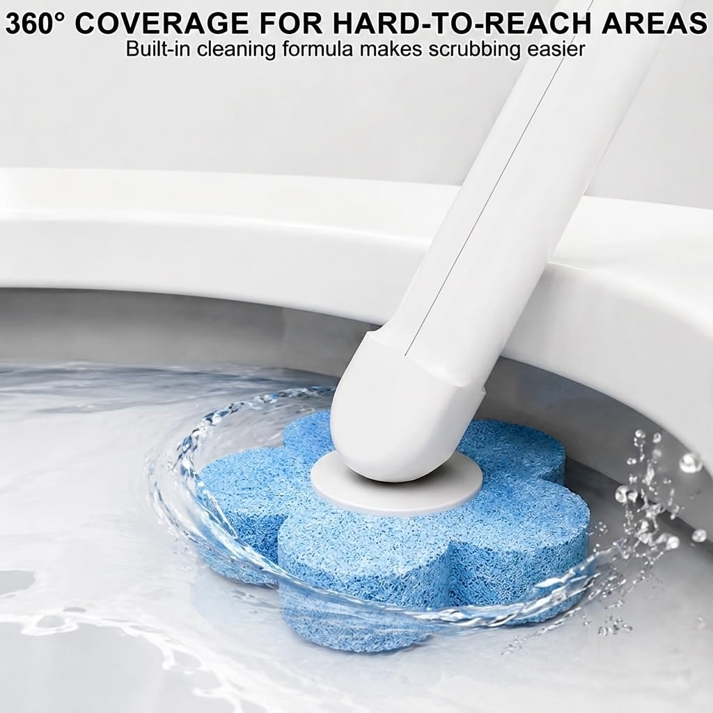1 Pack Disposable Toilet Brush with 24 Refill Sponges, Wall Mounted Toilet Cleaning Wand System with Holder, Bathroom Cleaning Brush for Toilet, Sink